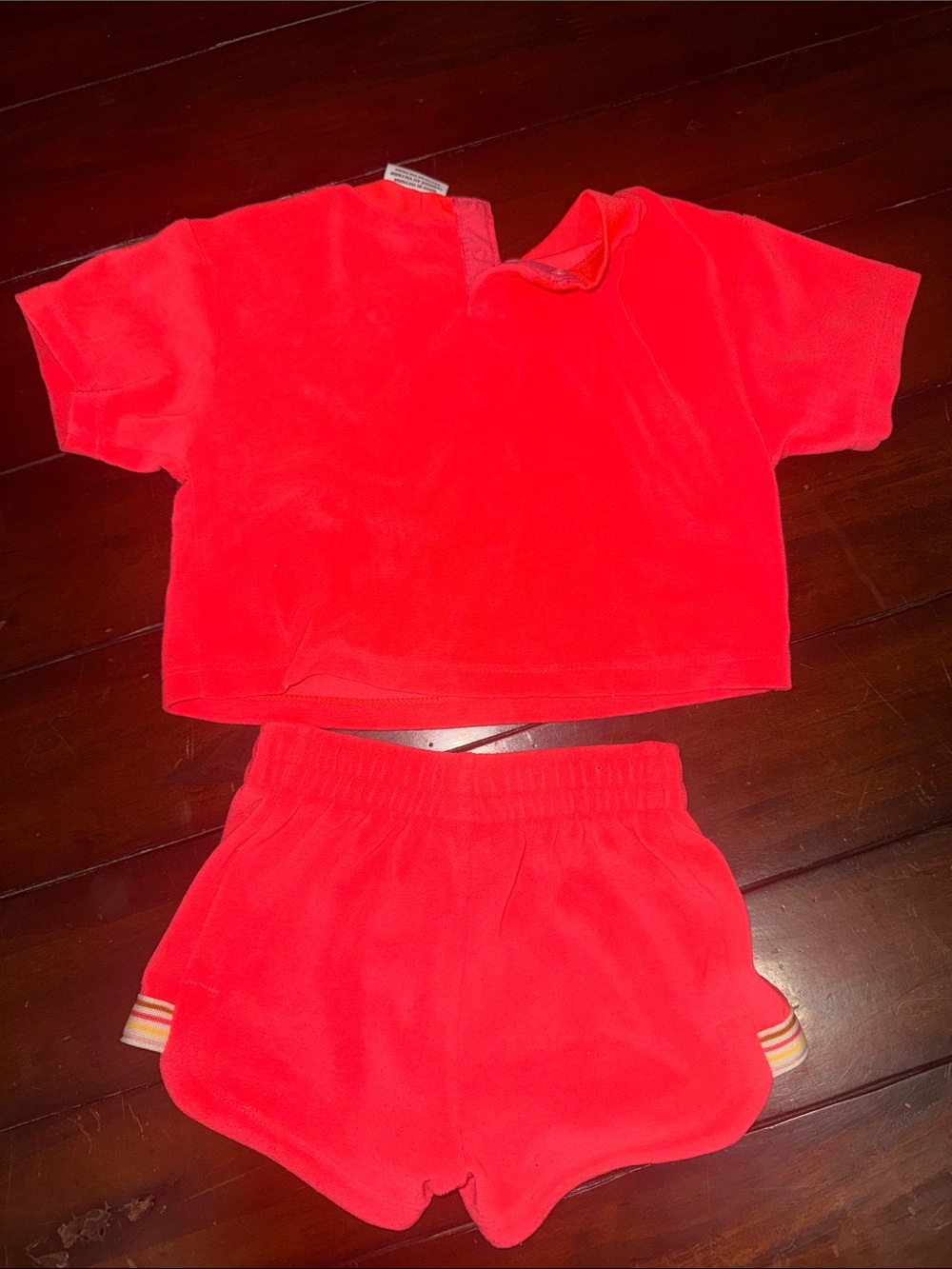 Nike Bright Coral Velour Crop Top and Shorts Set with Yellow Accents - Picture 4 of 4